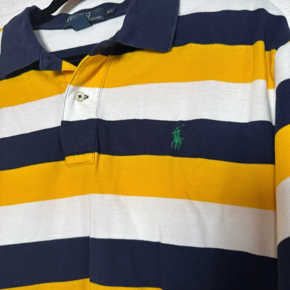 RALPH LAUREN Short Sleeve Polo Shirt‎ Mens Size XL Yellow White Navy Blue